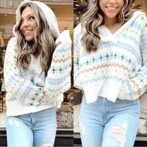American Eagle Fair Isle Knit Hooded Sweater